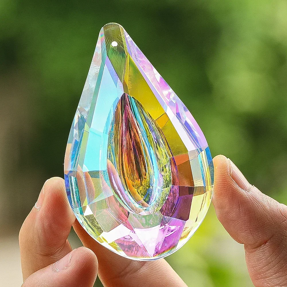76MM AB Crystal Prism Pendant Rainbow Suncatcher Faceted Glass Teardrop Hanging Window Light Catcher Chandelier Garden DIY Decor