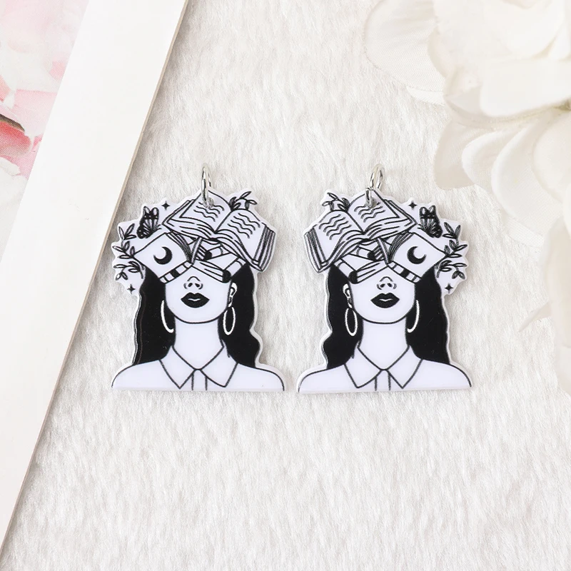 10Pcs Magic Books Charms Skeleton Woman Loves Books For Earring Keychain Pendant Necklace Diy Making