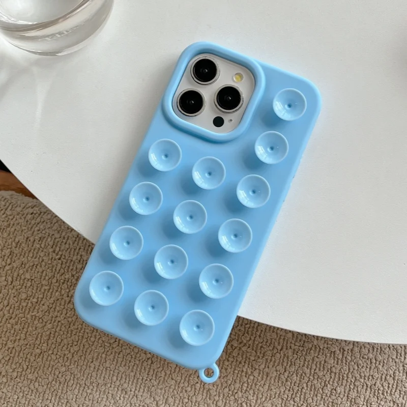 Cute Creative Suction Cup Phone Case For iPhone 16 15 Plus 14 13 12 11 Pro Max INS Extra Gadget Holder Funny Soft Silicone Cover