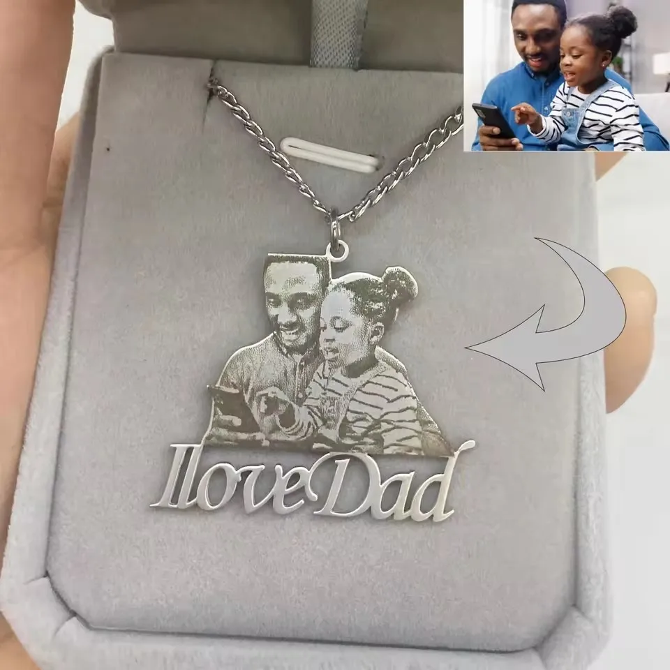 Father's Day Gift Personalized Custom Photo Engraved Necklace Free Jewelry Box Pendant Memory Family Jewelry Custom Photo Gifts