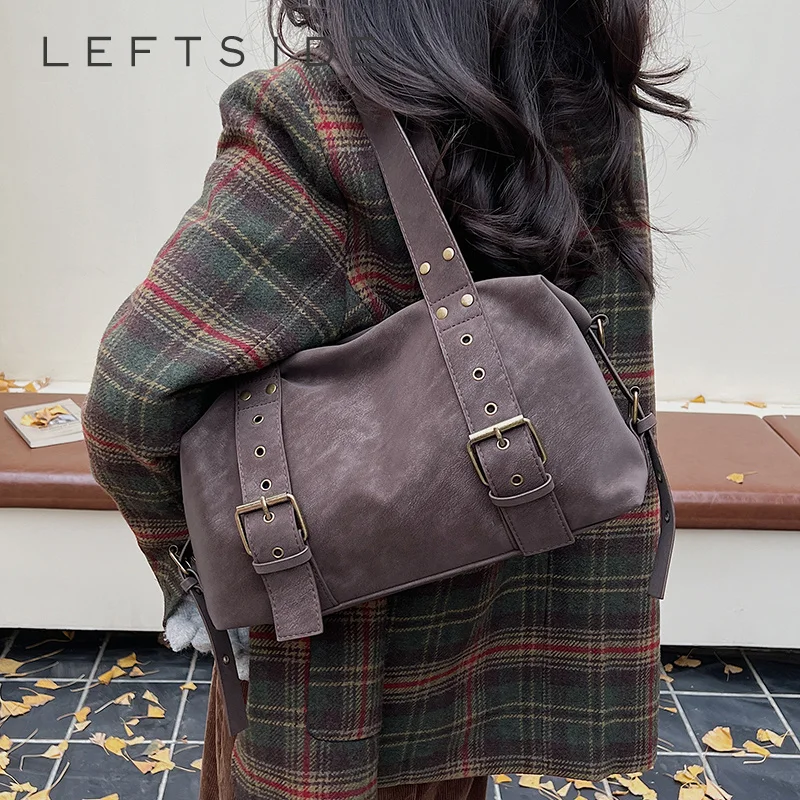 LEFTSIDE Vintage PU Leather Shoulder Bag 2026 New Trend Winter Women Casual Underarm Crossbody Bags Female Retro Handbags