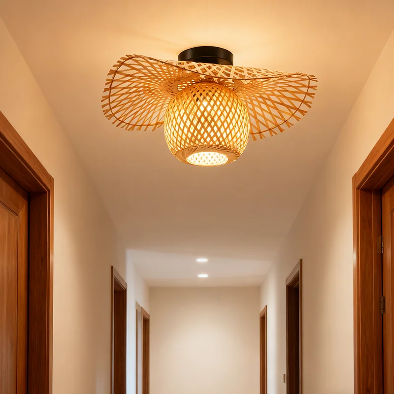 

Handwoven Bamboo Chandelier Chinese Style Pendant Lamp Natural Wood Ceiling Light for Living Room Bedroom Decor