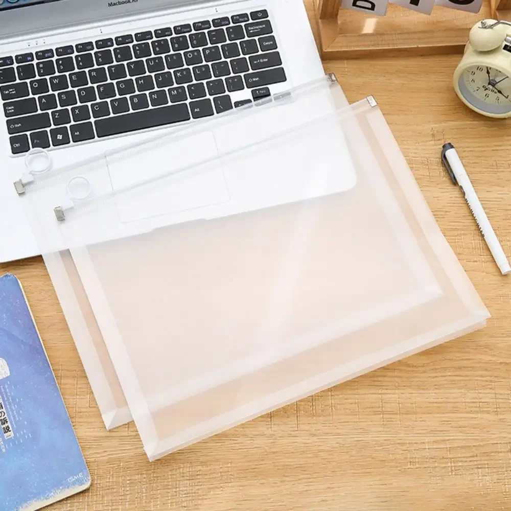 Tas File A4/A5/A6 Sederhana Desain Ritsleting Folder Dokumen Tahan Air Hadiah Folder File Transparan Genggam