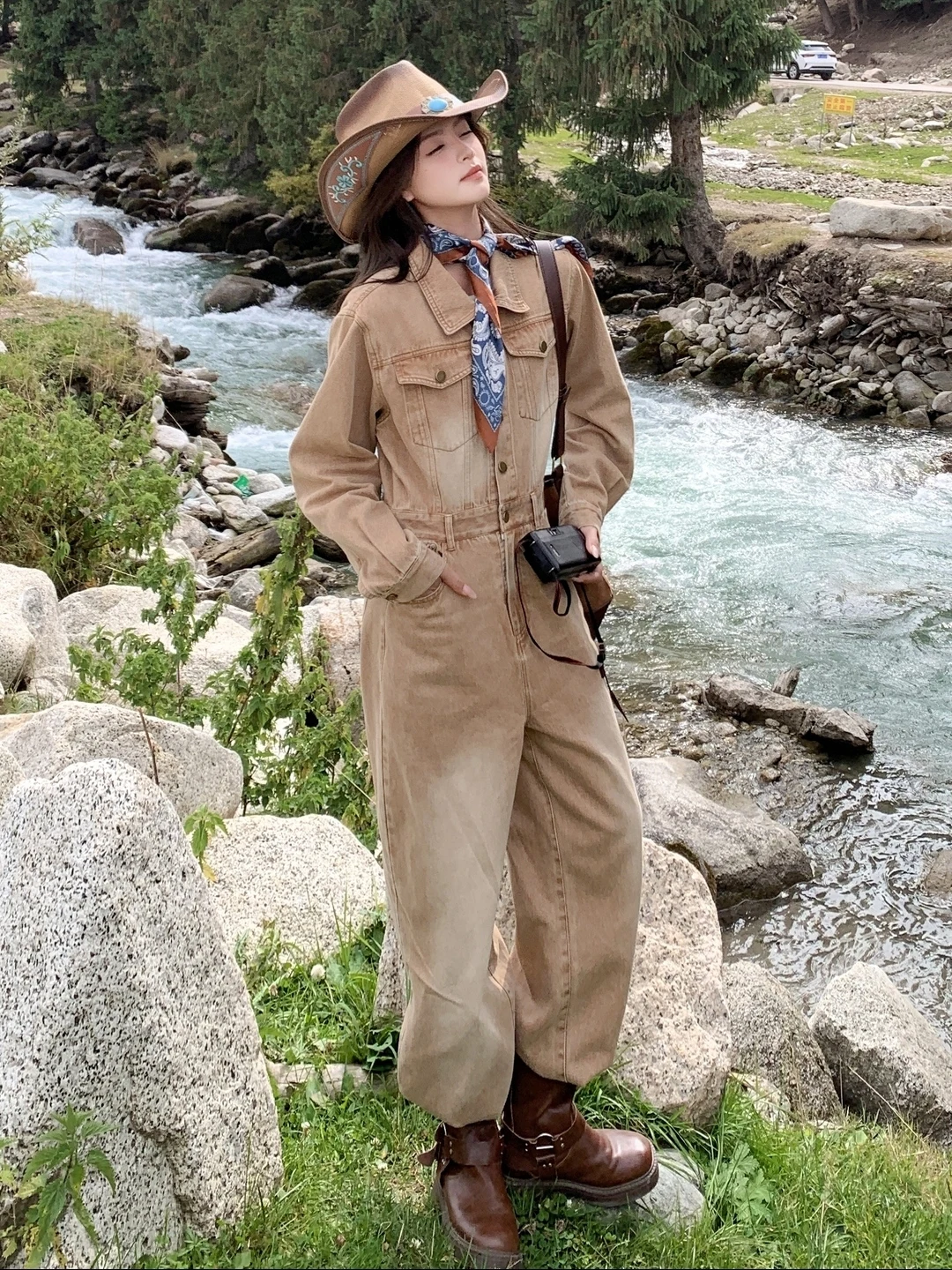 

Американский ретро-комбинезон в рабочем стиле для женщин: прямые брюки с эффектом похудения, высокая талия, для повседневной носки, весенняя новинка