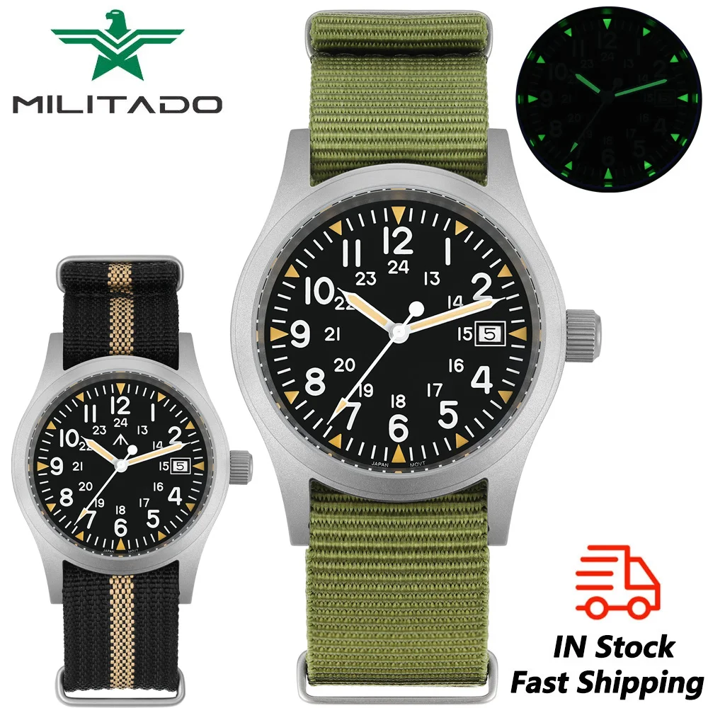 Militado ML05 38mm Vintage Watch Ronda 515 Quartz Movement Watches Domed Sapphire With High Clear AR Coating Luminous Watches