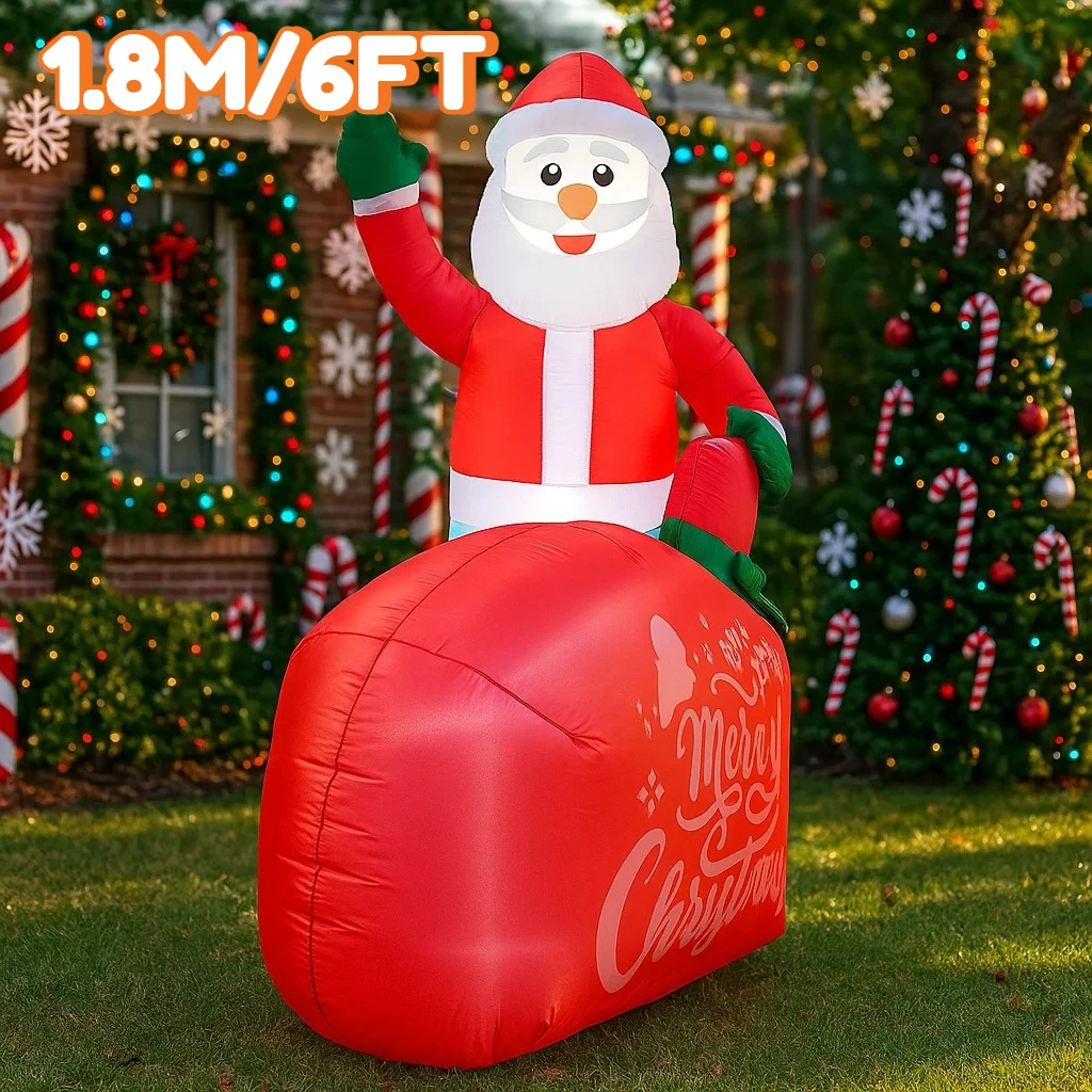 1,8 м/6 футов рождественские украшения надувная игрушка Санта-Клаус на подарочной сумке игрушки украшения для дома и двора со светодиодным декором Рождество на открытом воздухе