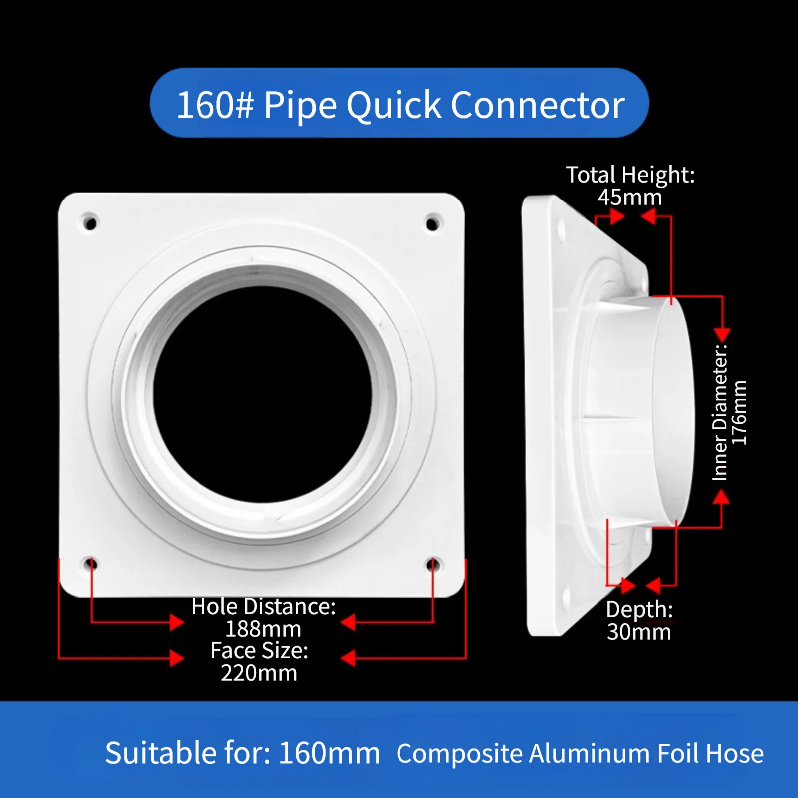 New ABS Flange Air Duct Connector Square To Round Adapter Ventilation System Air Conditioner Home Pipeline Connection Accessory