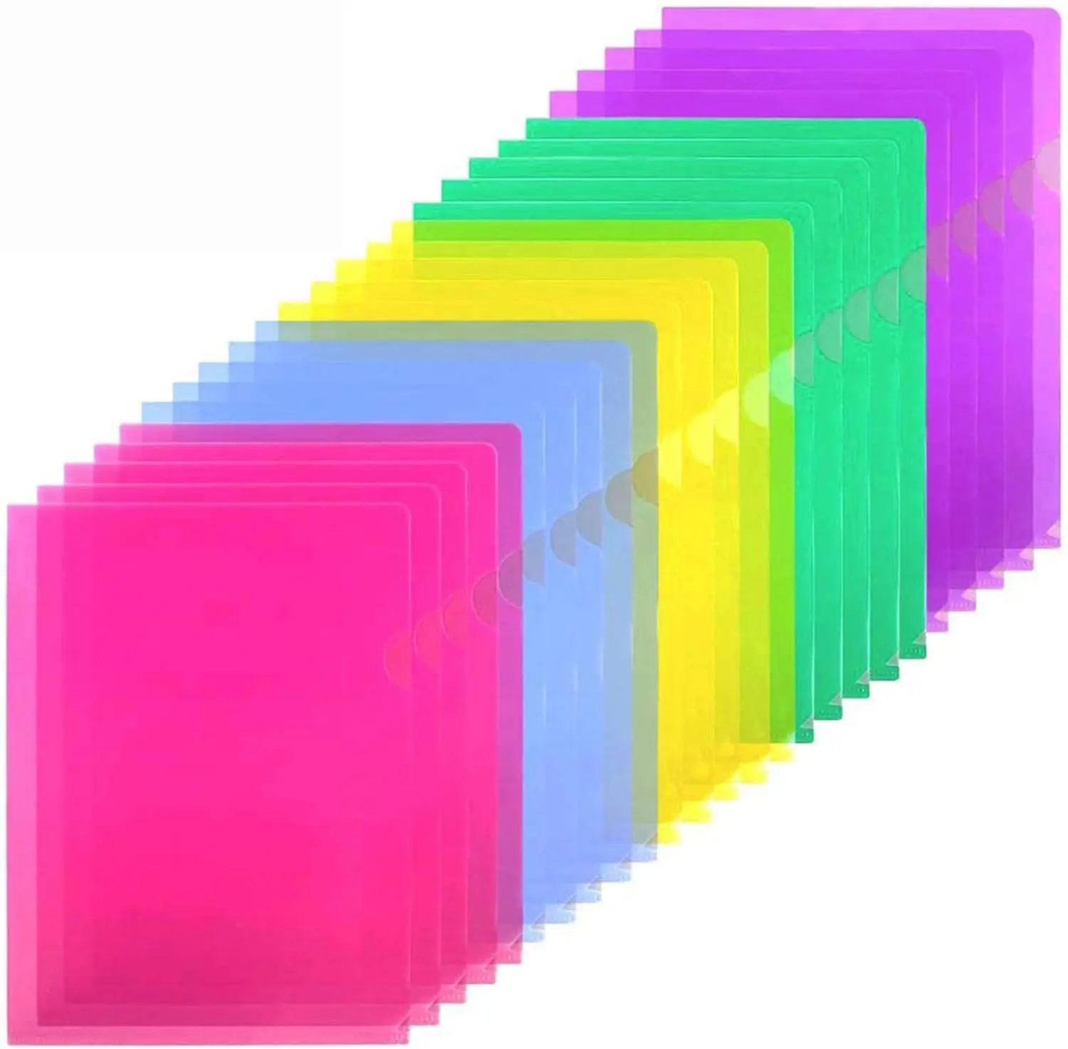 

25 Pack Clear Plastic Document Folders, Letter Size with 5 Assorted Colors for Paper Organization