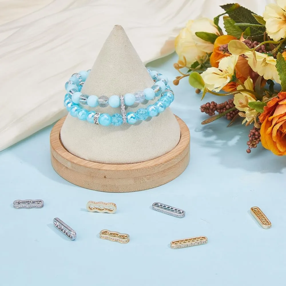 8 قطعة قضبان فاصل زركونيا النحاس مستطيل فاصل بار الخرز موصلات 3 حفرة متعددة السواحل وصلات للمجوهرات #5