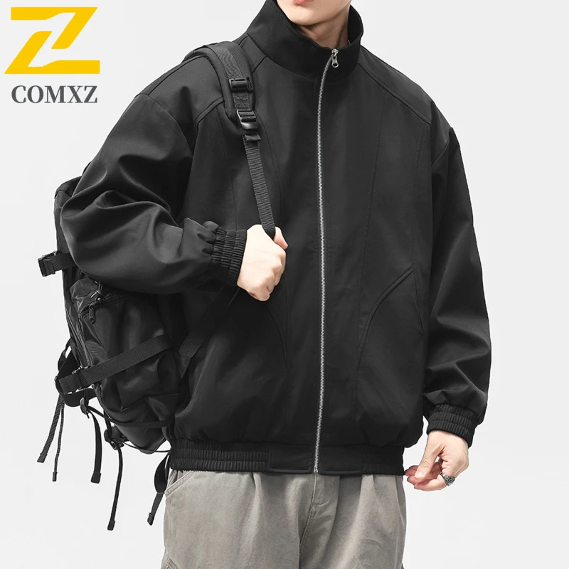 

COMXZ Мужская новинка 2025 года, модная универсальная удобная дышащая куртка с воротником-стойкой, уличная повседневная свободная куртка на молнии для рабочей одежды