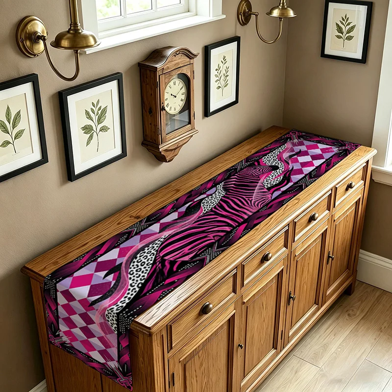 1 Piece of Pink and Gold Leopard Print Style Table Runner, Suitable for Farmhouse, Indoor, Kitchen, Celebrations, Table Decoration, Restaurant, and Banquet Decoration Supplies