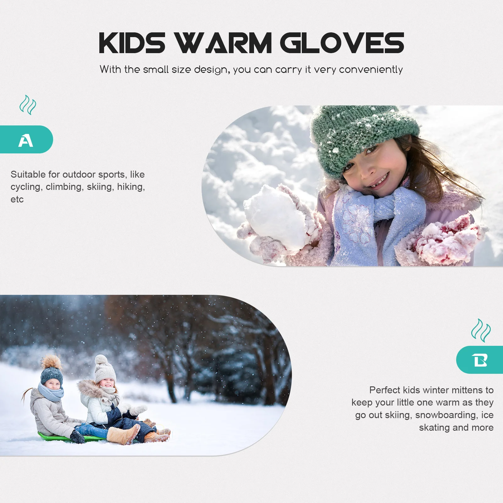 6 أزواج من قفازات الشتاء الدافئة للأطفال قفازات كاملة الأصابع تصميم بسيط للرياضات الخارجية والتزلج والتسلق قفازات مقاومة للبرودة