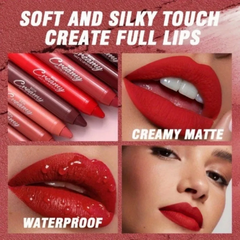 Matte Velvet ลิปสติกดินสอ Moisturizing เซ็กซี่สีแดง Lip Liner Crayon ยาวนานกันน้ํา Non-stick Lip Tint เครื่องสําอาง