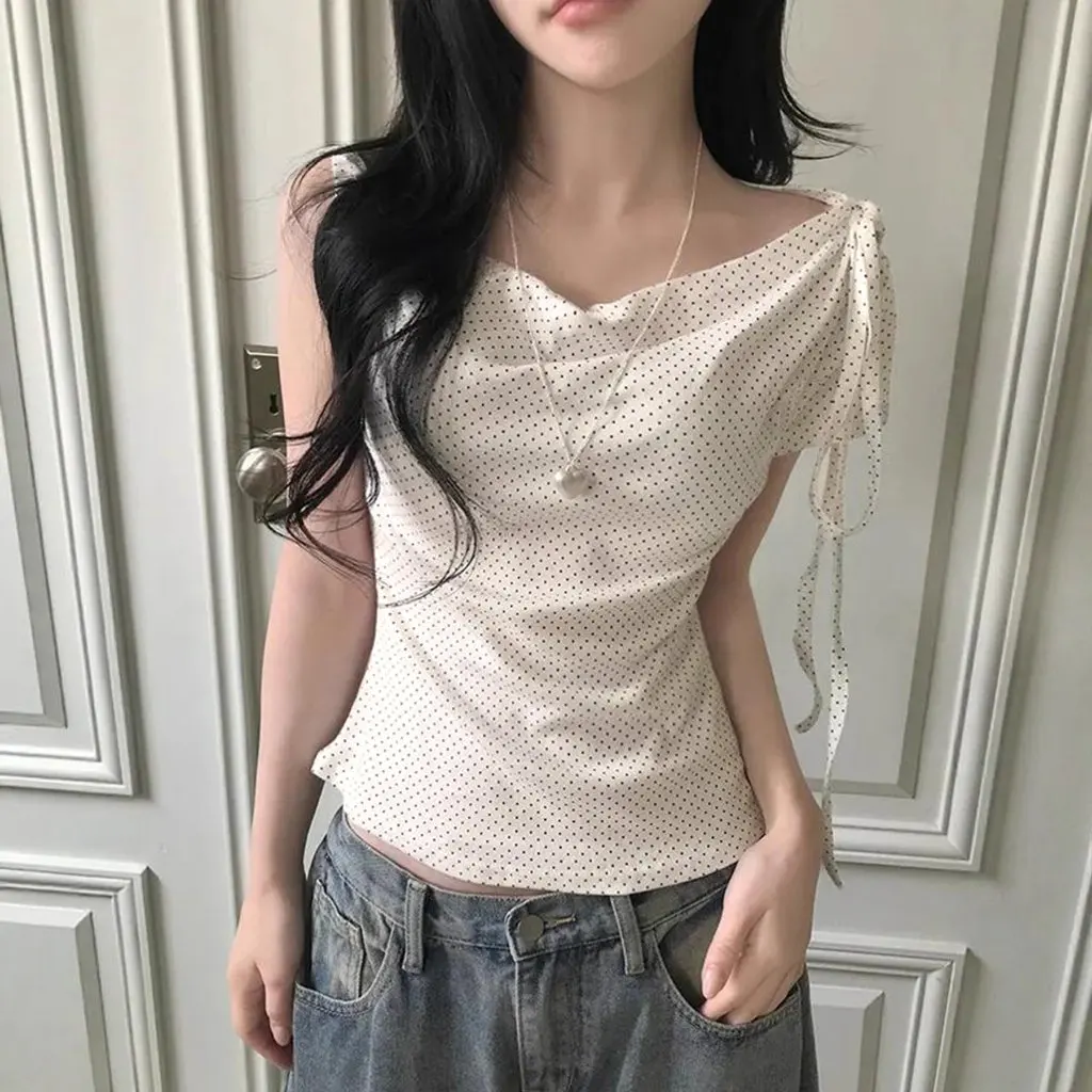 Camiseta ajustada para mujer, Top de moda con diseño de cinturón y hombros descubiertos con cuello lateral para chica Pure Desire de verano