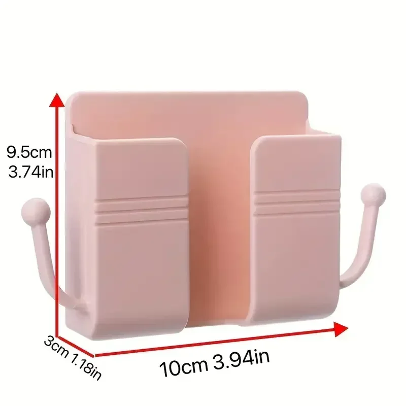 1pc Adhesive Wall Mount Phone Holder With Hooks, Storage Box ForMobile Phone Remote Control, Storage Box For Bedroom, Kitchen,Ba