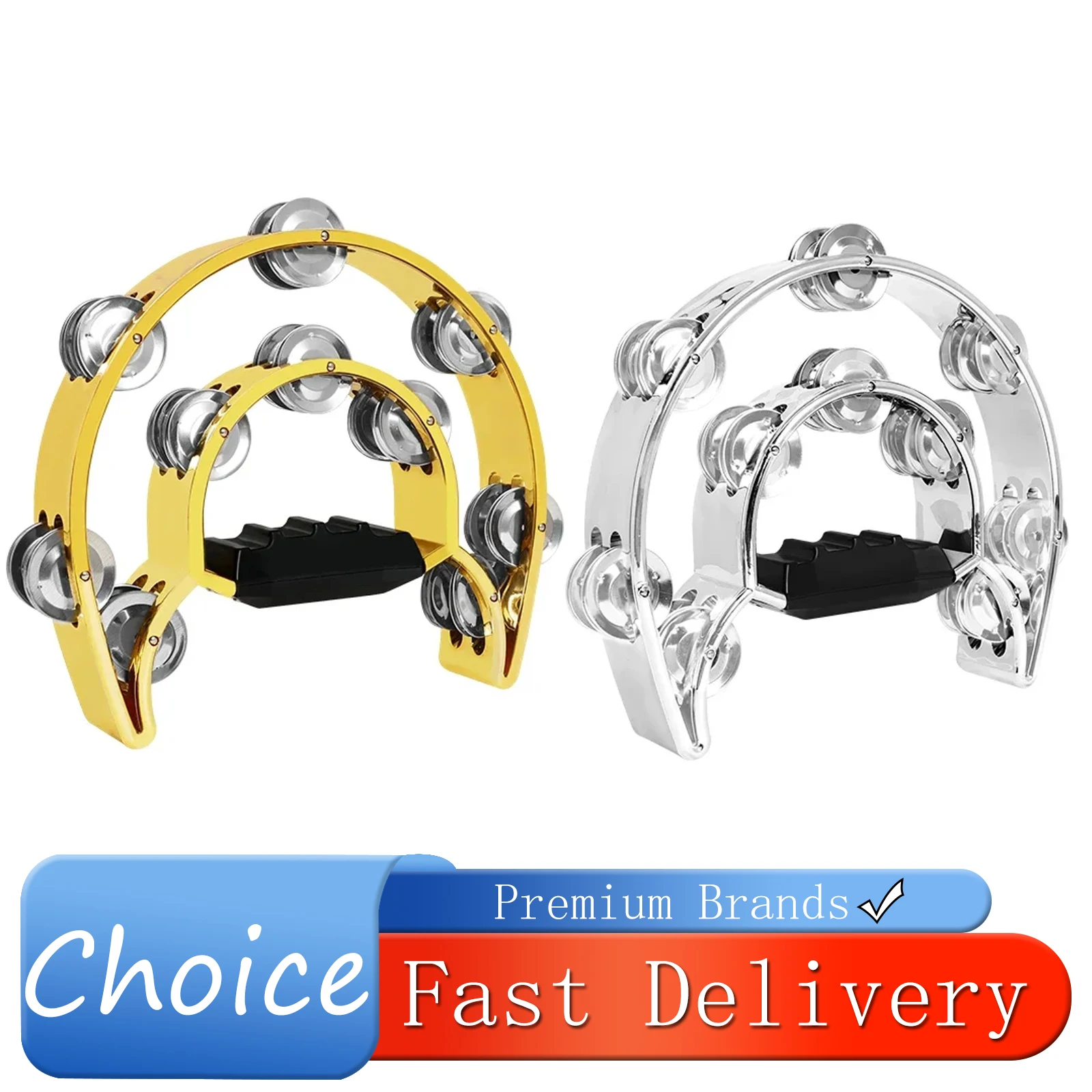 IRIN Tambourines Double Hand Rattle Electroplated KTV Hand Bell Semi-Circular Gold Silver Color Orff Percussion Instruments