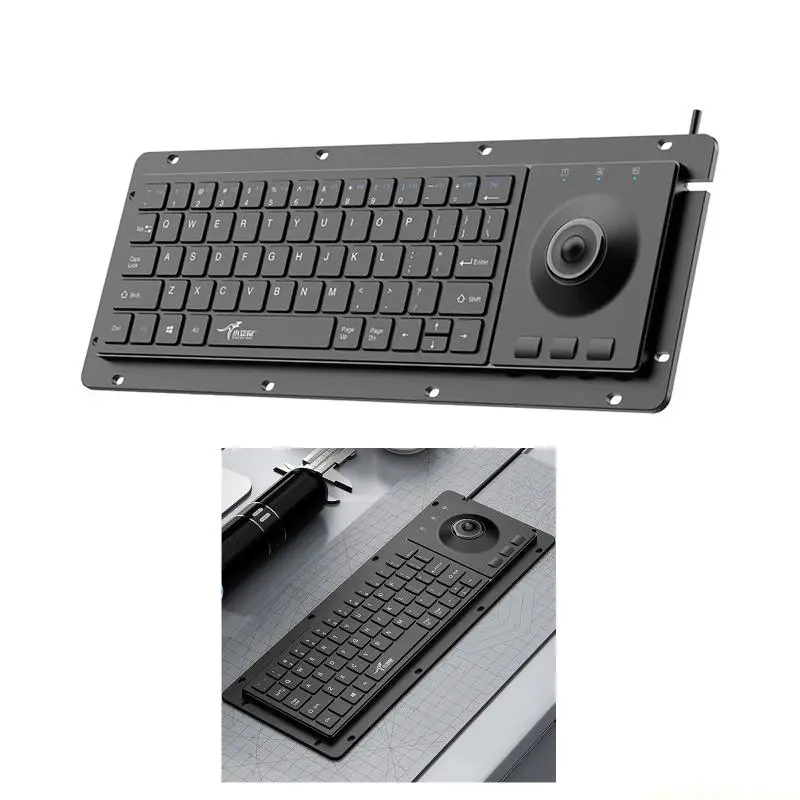 Waterproof Industrial Computer Keyboard With Builts In Trackball And AntiInterference Design 64Key