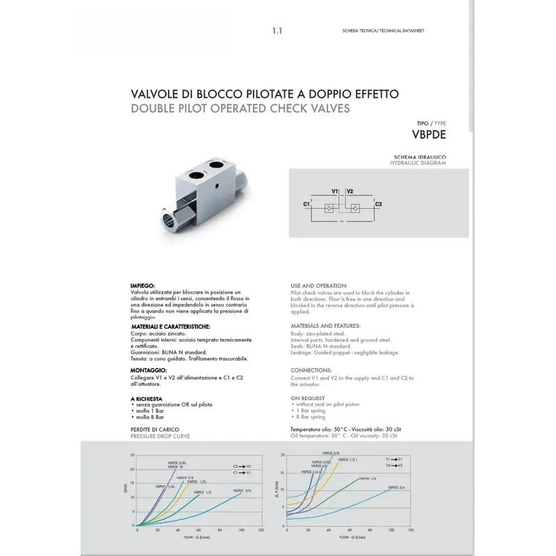 Bidirectional tube type hydraulic lock cylinder pressure retaining valve agricultural crane leg lock DPOCV/VBPDE