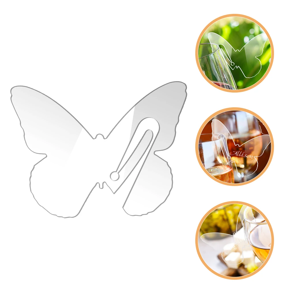 

Wine Glass Card Label Acrylic Mark Blank Markers Beverage Tag Drinks Butterfly Labels Tags Wedding