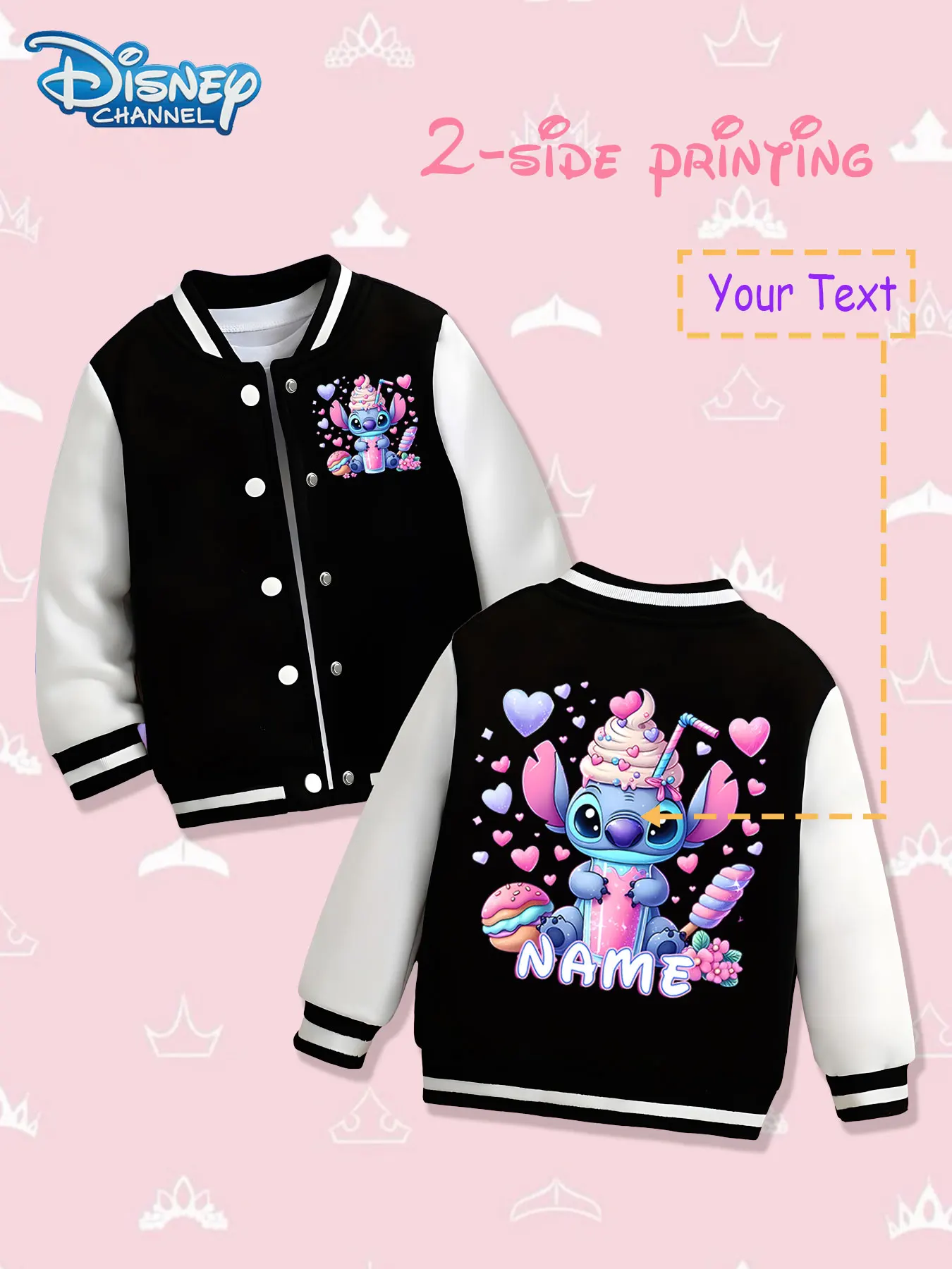 

MINISO Disney Heart Stitch Girls Baseball Jacket - Double-sided cute print, warm and sweet in autumn and winter, suitable for da