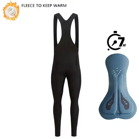 ELASTIC INTERFACE Gel Padded Black Cycling Pants Men's Winter Thermal Fleece Mountain Bike Cycling Bib Pants Shockproof Tights