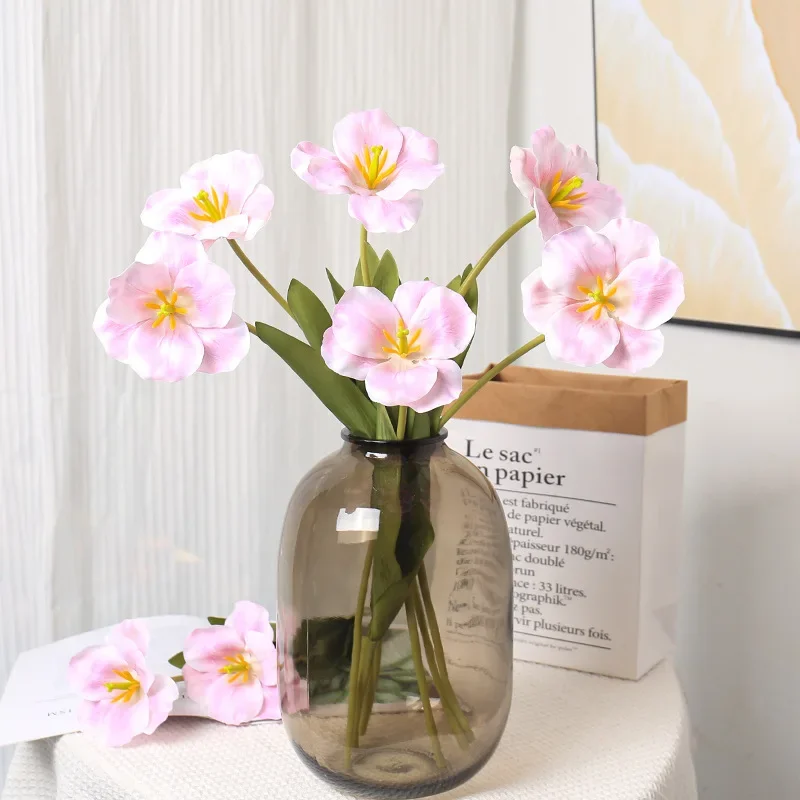 5 قطعة 54 سنتيمتر الوجه توليب التدرج متعدد الألوان زهرة اصطناعية الزفاف الديكور التصوير الدعائم قماش حريري اصطناعي ورد صناعي #3