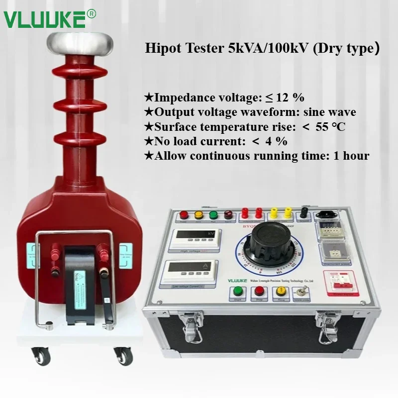 BYQ5kVA Hipot Tester High Voltage Test Transformer 5kVA/100kV Dry Type AC/DC Power Equipment Insulation Testing Tool