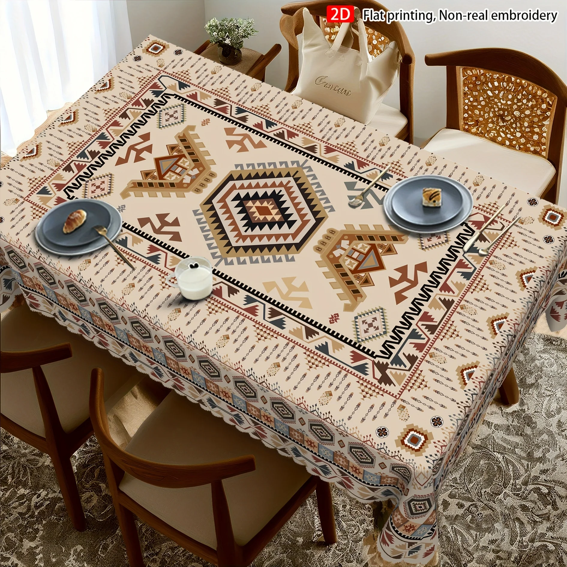 1 PC-party tablecloth table cover - Retro Bohemian tablecloth - 2D flat printed fabric