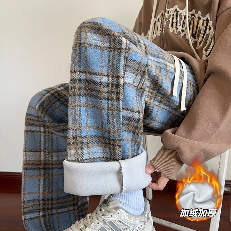 منقوشة السراويل الرجال الشتاء أفخم سميكة الدافئة سراويل تقليدية رجل الموضة فضفاض بنطلون مستقيم الساق السراويل سميكة الصوف السراويل #1