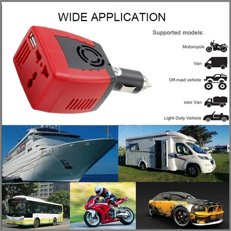 150W Portable Cigarette Lighter Car Power Inverter DC 12V To AC 220V with USB Ports 2.1A Adapter Charger Splitter for Car