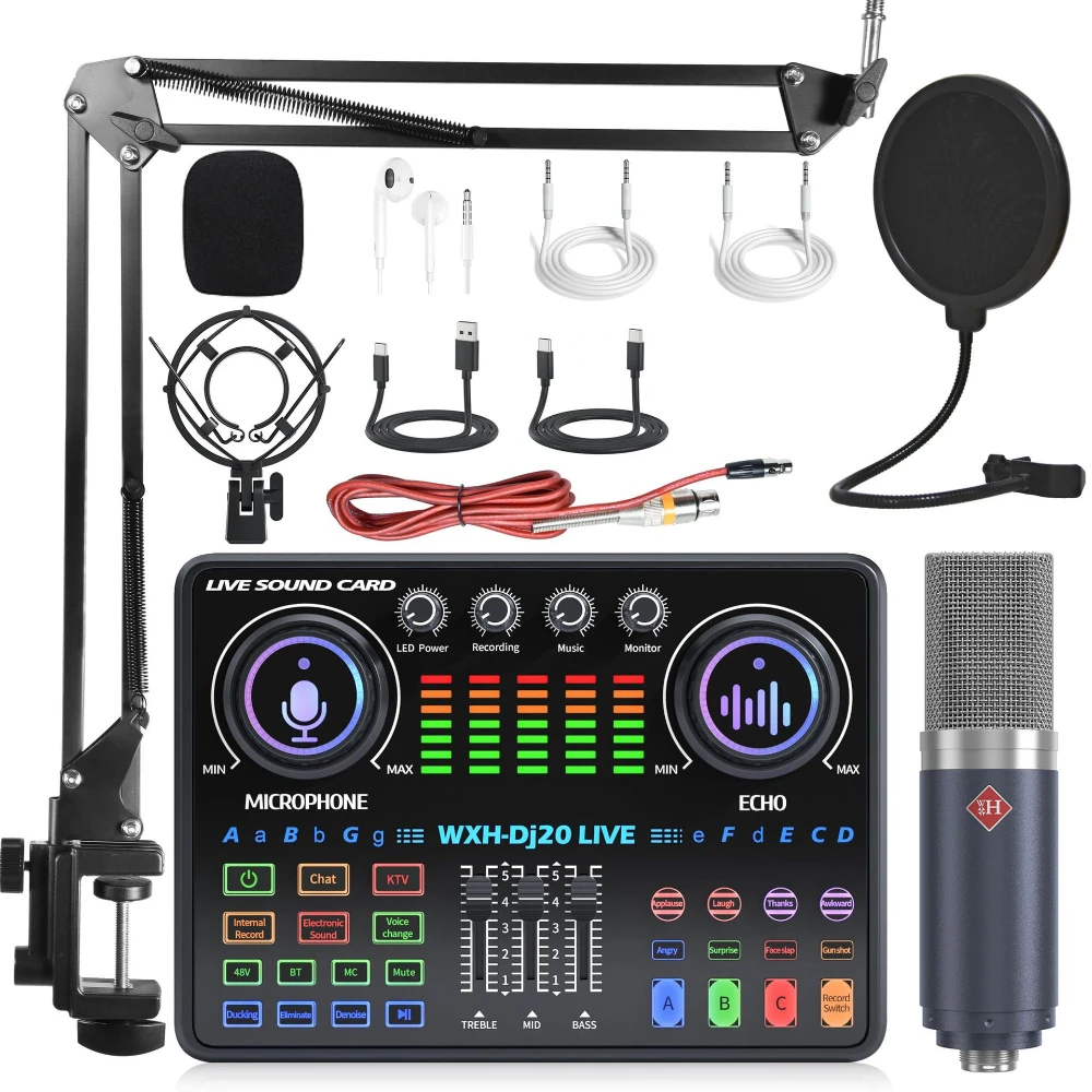DJ20 Sound Card Kits Studio Record Professional Mixer Singing 48V