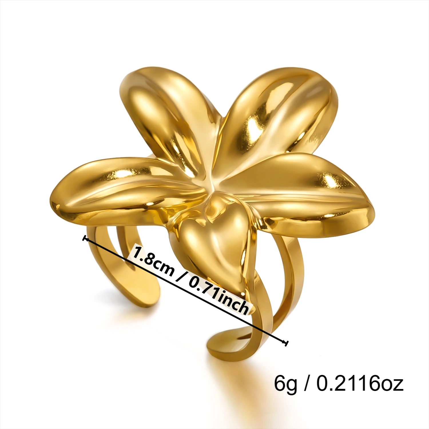 Übertriebener geometrischer Herz-Offenring für Damen, Edelstahl, vergoldet, Seestern-Muschel-Ring, Sommerparty-Schmuckgeschenke – Detail 9