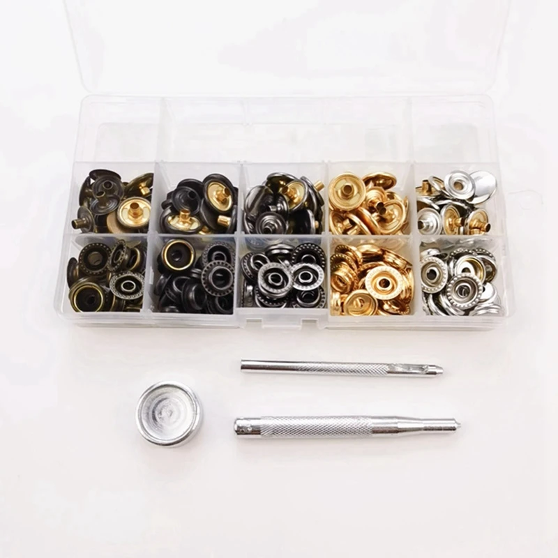 50 Sets 15Mm Metal Snap Fastener Button Press Popper With Tool Leather Bag Clothes Jacket Repair Assortment Kit