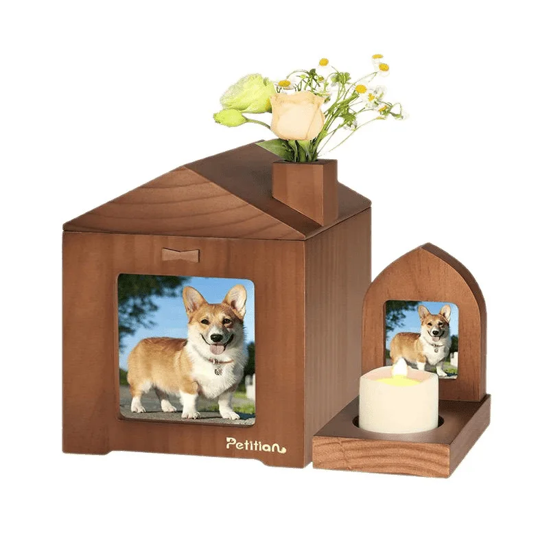 

Pet urn dog cat animal remains moisture-proof sealed jar pet commemorative solid wood table photo frame