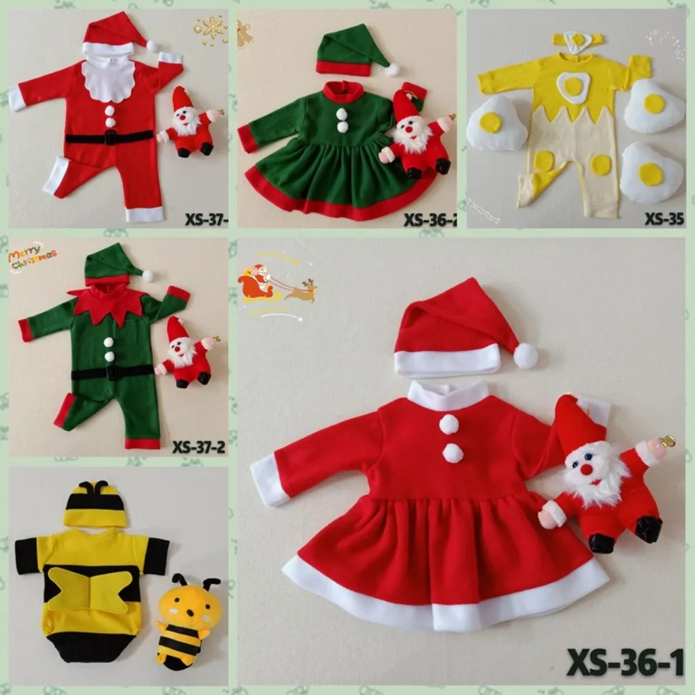 

Christmas Theme Solid Hat Skirt Jumpsuit Set Infant Baby Full Moon Photography Clothing Newborn Photoshooting Props Ourfit