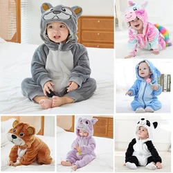 Cute Cartoon Flannel Baby Rompers Stitch Bear Panda Pajamas Cotton Baby Boy Girls Animal Costumes Baby Jumpsuit Kigurumi Outfits