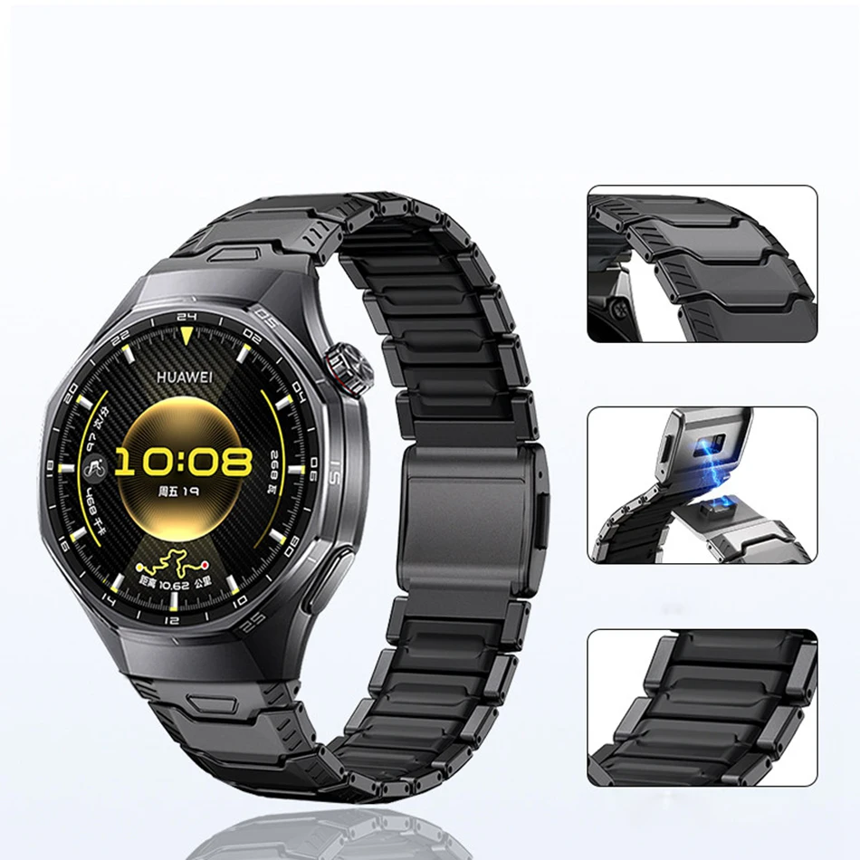 Titan-Gummi-Magnetbänder für Samsung Galaxy Watch 8 Ultra 47mm 40/44/46mm Klassisches Armband für Huawei GT 6/5/4 Pro 22mm Band