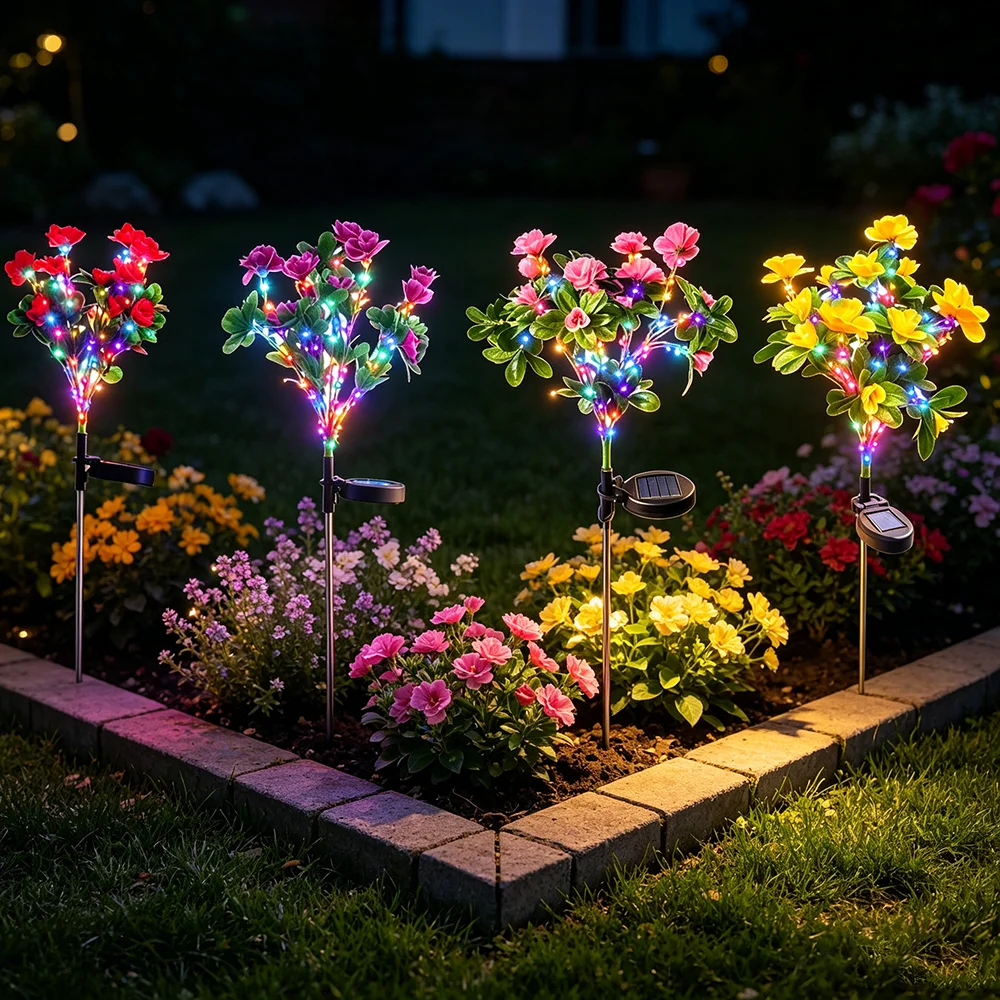 Colorful Light Solar Simulation Azalea Flower Ground Mounted Light, Outdoor Courtyard Garden Lawn Wedding Birthday Trail Decor