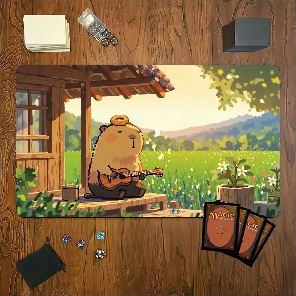 Capybara Forest TCG Playmat Large Table Game Mat Anti Slip Rubber Trading Card Game Mat For Tabletop Card Gaming Tabletop Play