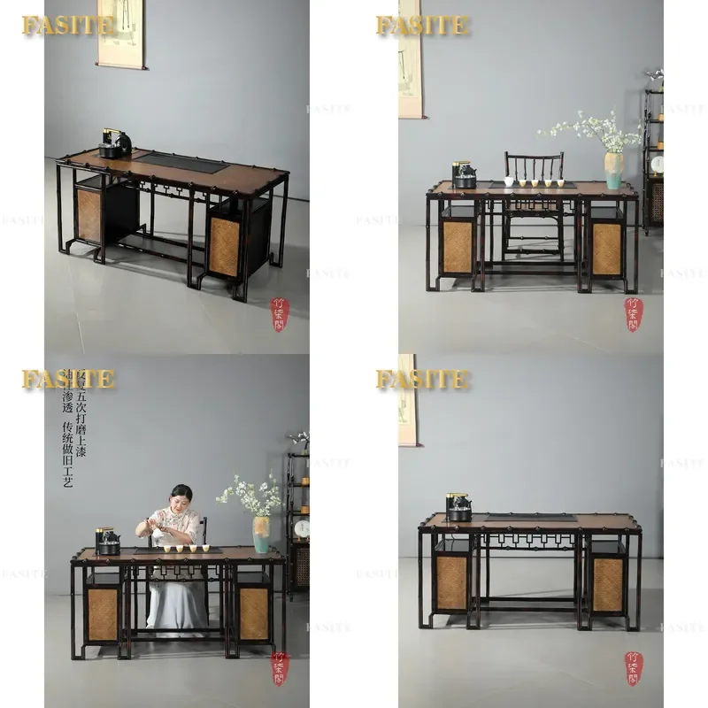 For Bamboo Tea Table with Embedded Boiling Water Teapot Integrated Chinese Style Coffee Table Furniture Set for Living Room