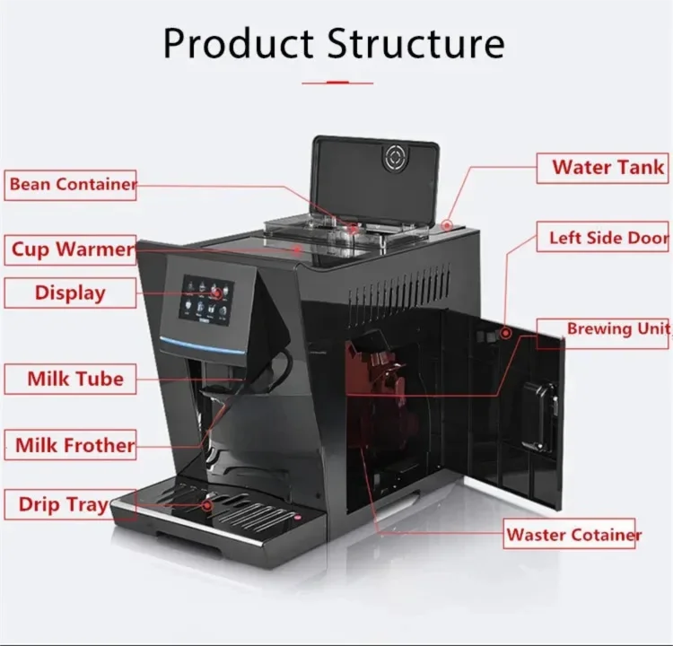 S8 Fully Automatic Espresso Coffee Machine 19BAR Dual Boiler with Auto Milk Frothe Fancy Coffee Maker for Home Cafe