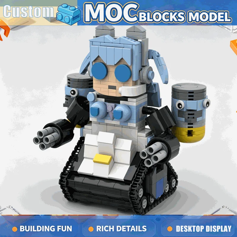 565PCS Cute Blue Robot Mecha Figure Model MOC Building Blocks DIY Assembly Creative Educational Toy Home Decoration Popular Gift