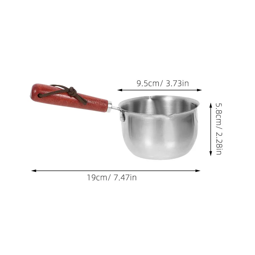 

Stainless Steel Pouring Oil Pot 410 Material 300ml Safe Reusable Easy Cleaning Wood Handle Dual Spouts Small Saucepan Kitchen