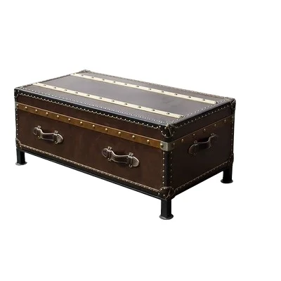 

American retro old high-end leather sofa European hotel living room model room office three people