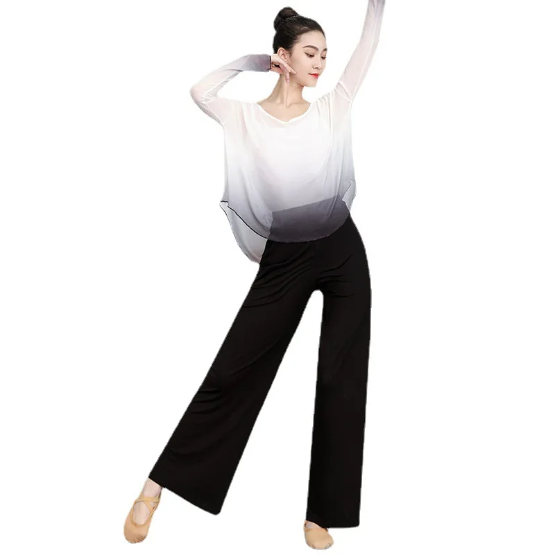 Новая классическая танцевальная одежда, женские топы из плавающей пряжи, тренировочная одежда, современный танец в китайском стиле, свободная сетчатая пряжа с длинными рукавами