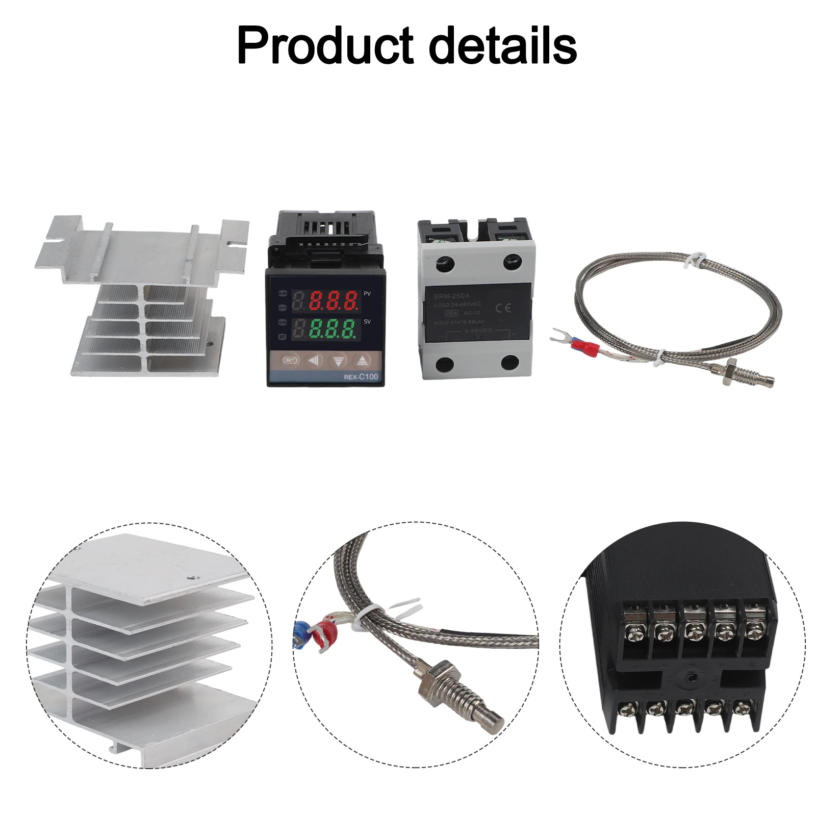 REX-C100 Digital PID Controller for SSR 25DA and K Type Thermocouple Sensor Heat Sink Kit for Precise Temperature Control