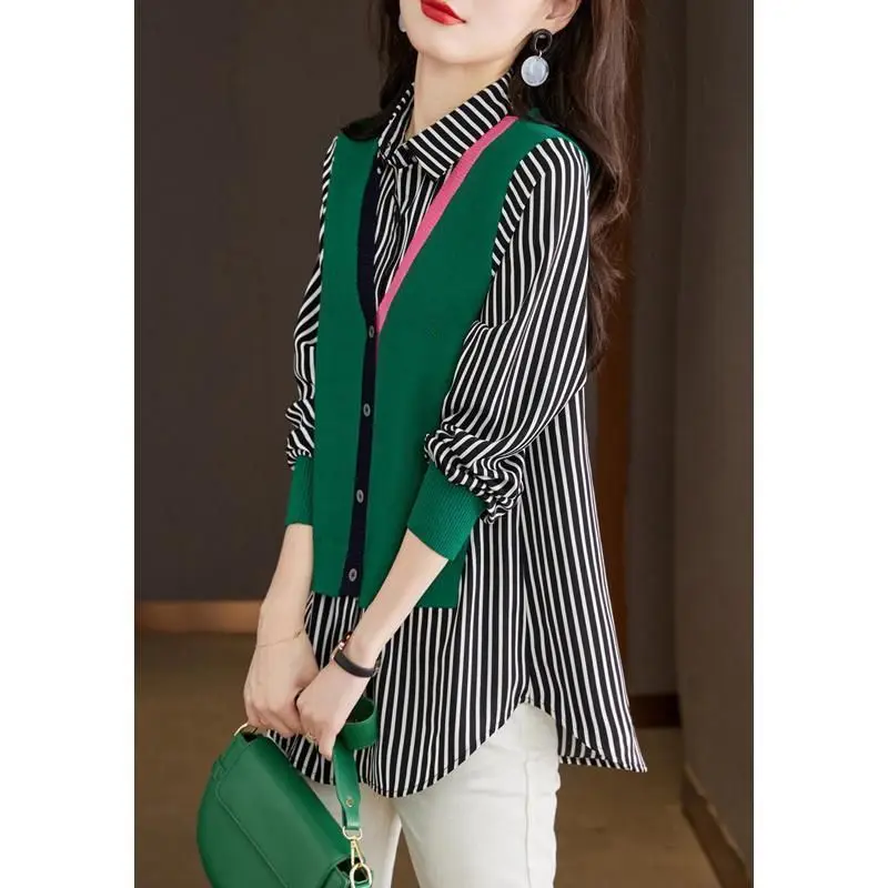 Spring and Autumn Women's Button Lapel LongSolid color Sleeve Loose Shirt Simple and Comfortable Fashion Casual Commuter Tops