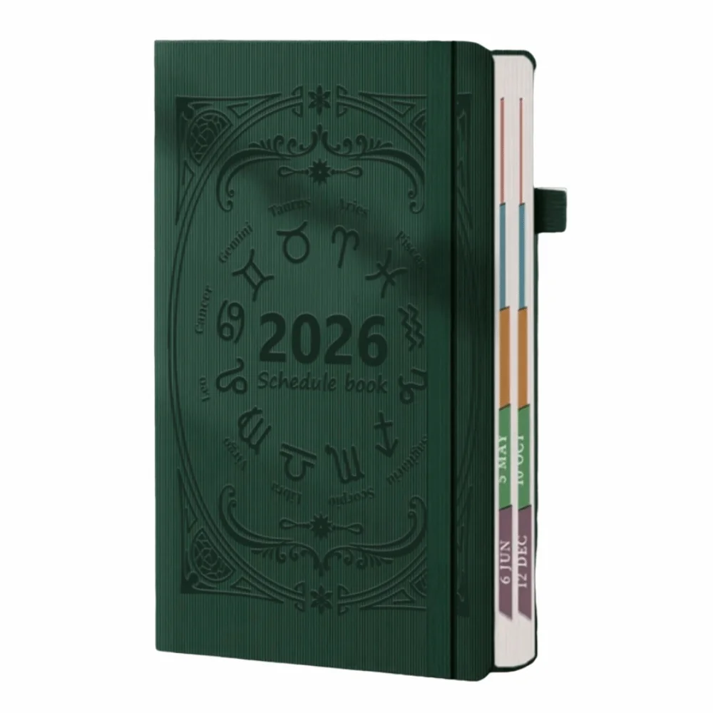 

Ежедневник-планировщик на 2026 год, 12 месяцев, износостойкий, формат А5, с текстурированной обложкой из ПУ и закладкой