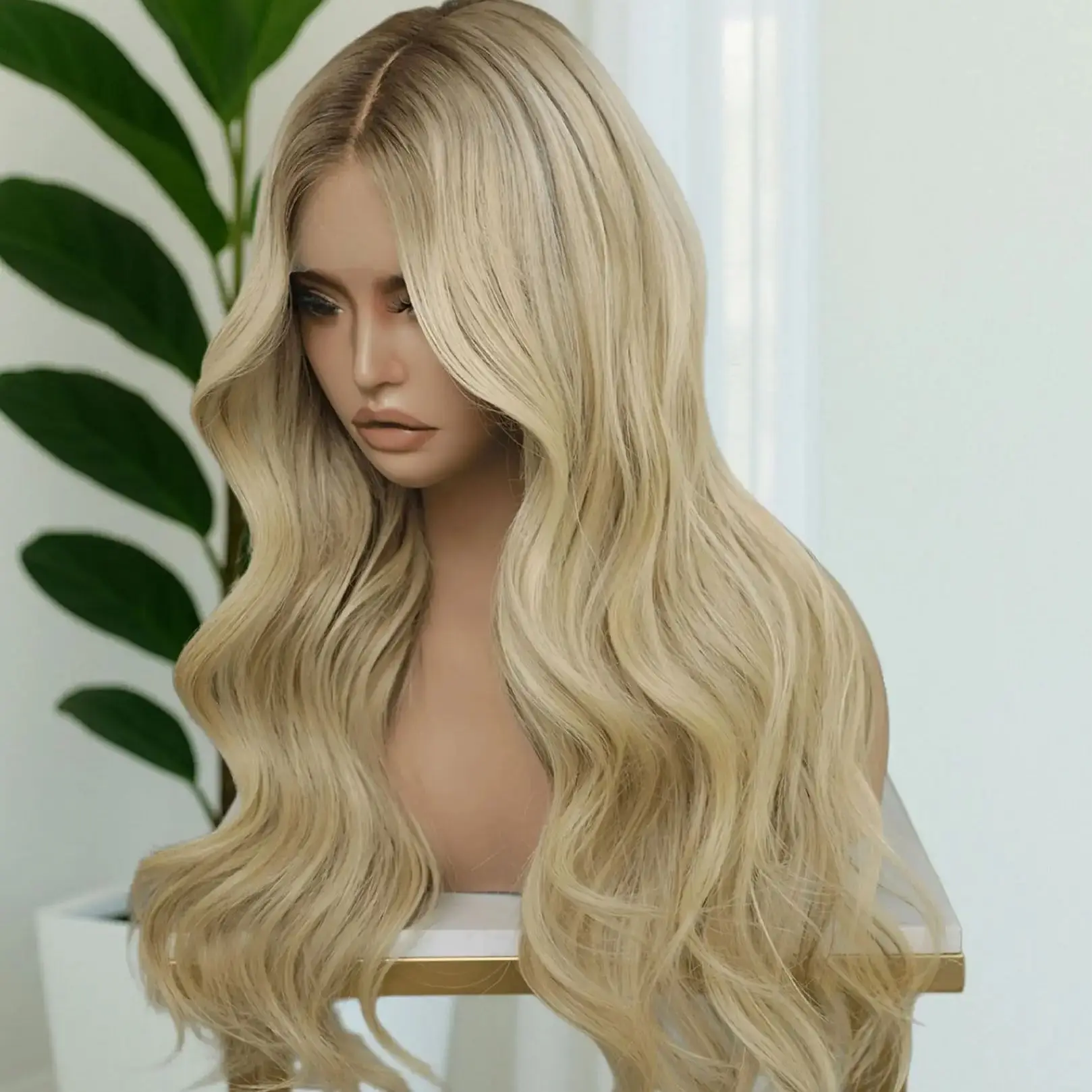 

Мягкий теплый светлый парик спереди, 24 дюйма, роскошное волокно премиум-класса, свободный волнистый парик для женщин, омбре, реалистичный вид, линия волос, волокно брюнетки