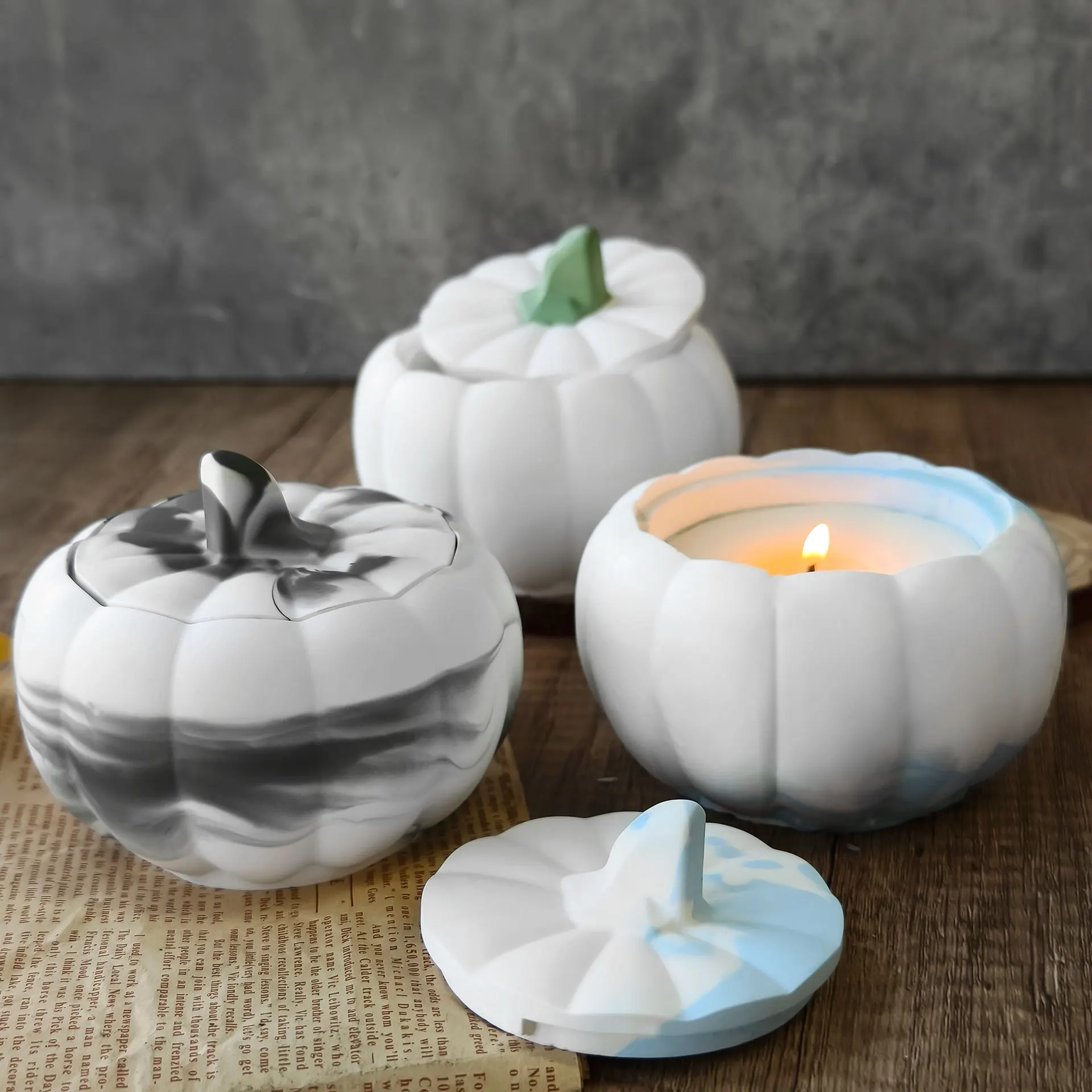 

Pumpkin Storage Box Mold Pumpkin Candlestick Plaster Halloween Ornaments Silicone Mold